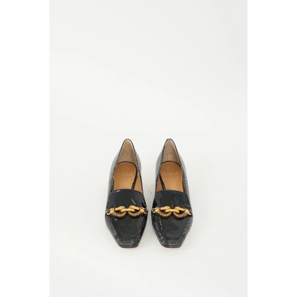 Tory Burch Reptile Embossed Horsebit Block Heel Pumps Size 5